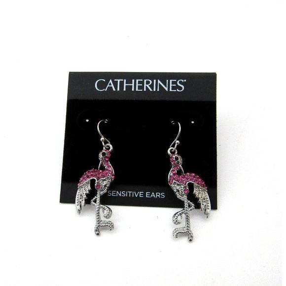 Catherine’s Flamingo Rhinestone Pink Dangle Earrings New - Picture 1 of 5